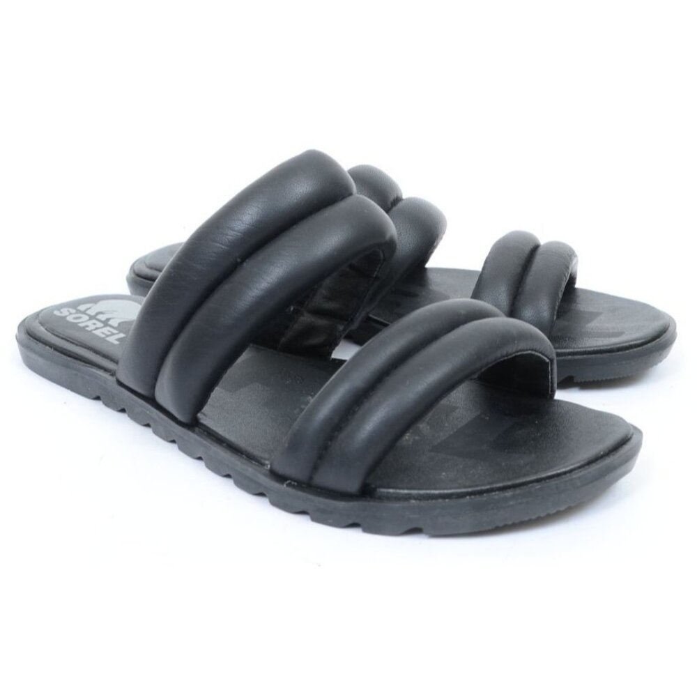 Sorel Women's Ella II Puff Slide Sandal Black, Sea Salt Size 7.5 Vacay Beach Tra